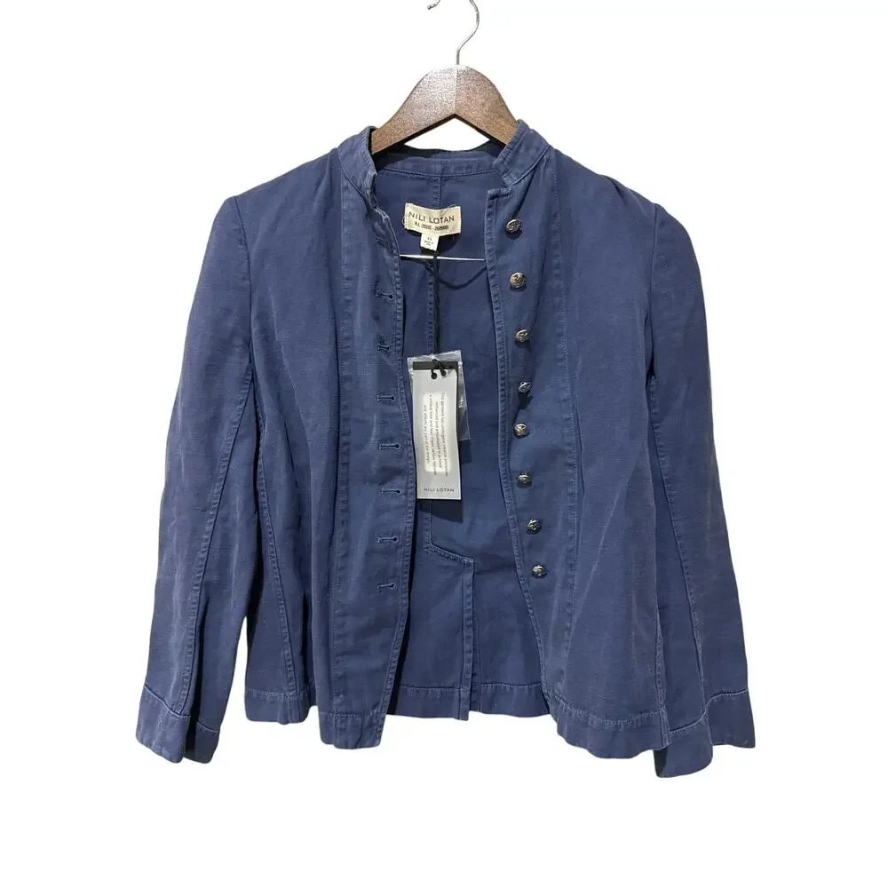 Nili Lotan French Army Appliquéd‎ Cotton Linen Blend Twill Jacket Size XS